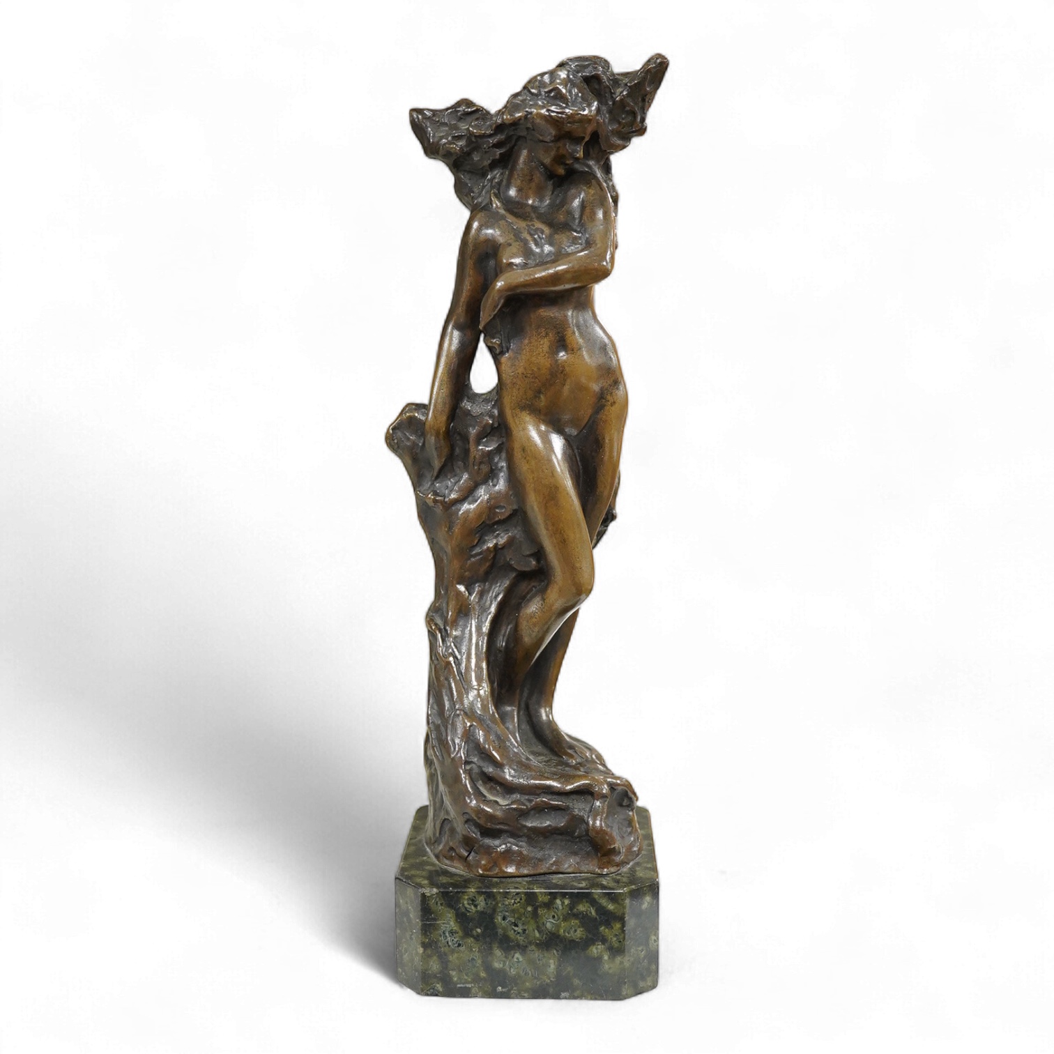 A bronze figurine of a nude female, raised on marble base, unsigned, 29cm high